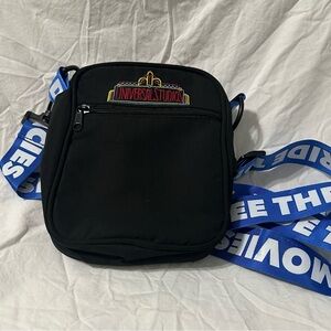 Universal Black Messenger Bag with Blue Strap